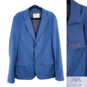 Zara boys Stretch Blazer Blue Boys size 13-14 Micro Check Poly Blend